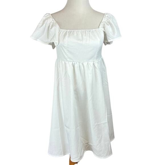 Brand New Exlura White Short Sleeve Square Neck Cap Sleeve Mini Dress Size Small - Picture 1 of 7